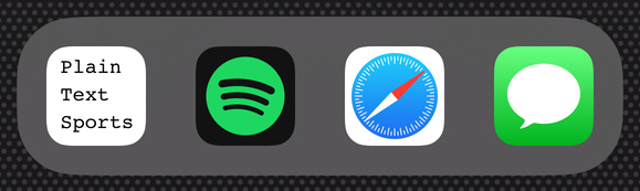 Plain Text Sports sitting in the iOS dock along with Safari.
