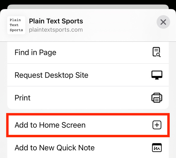 The "Add to Home Screen" button highlighted in the context menu in Chrome on iOS.